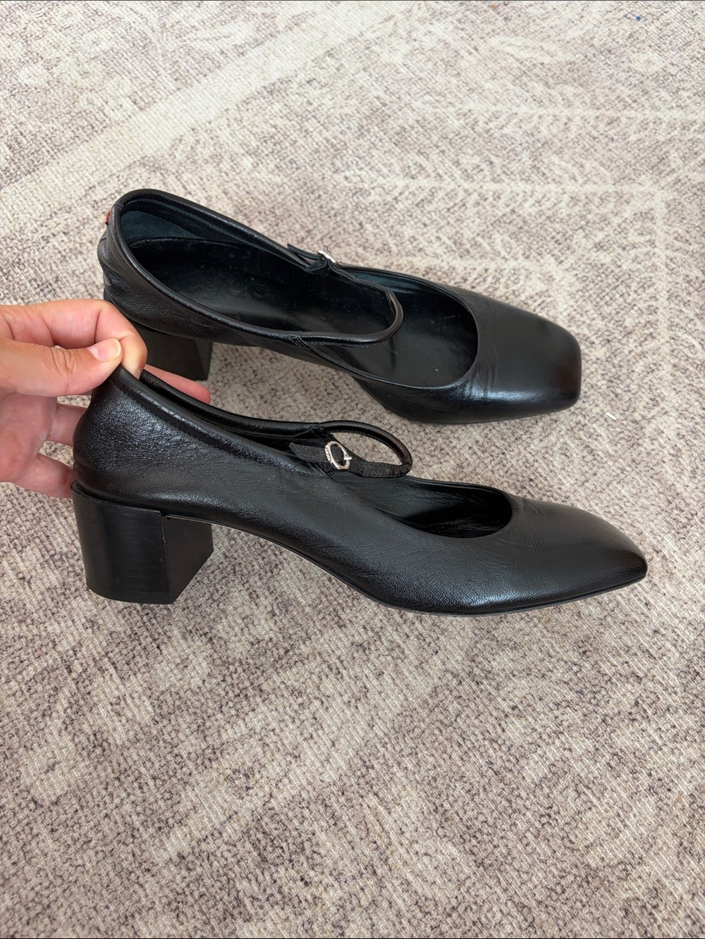 Aeyde Aline Square Toe Leather Mary Jane Pumps